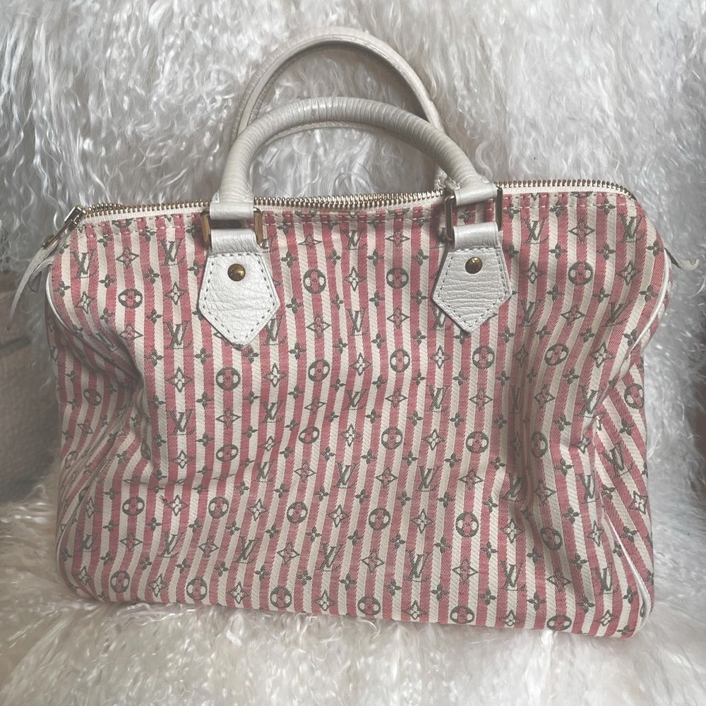 LV extremely hard to find 20 speedy white and red striped grey LV logos, COA